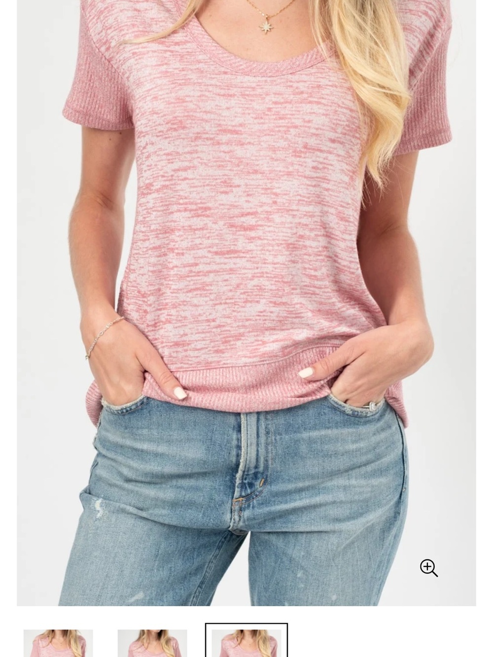 rag & bone Heathered Dusty Rose/Lavender Scoop Neck Short Sleeve Top